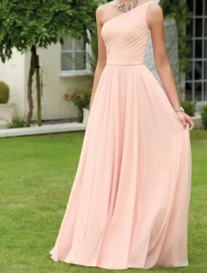 One Shoulder Sleeveless A-line Floor Length Chiffon Bridesmaid Dress