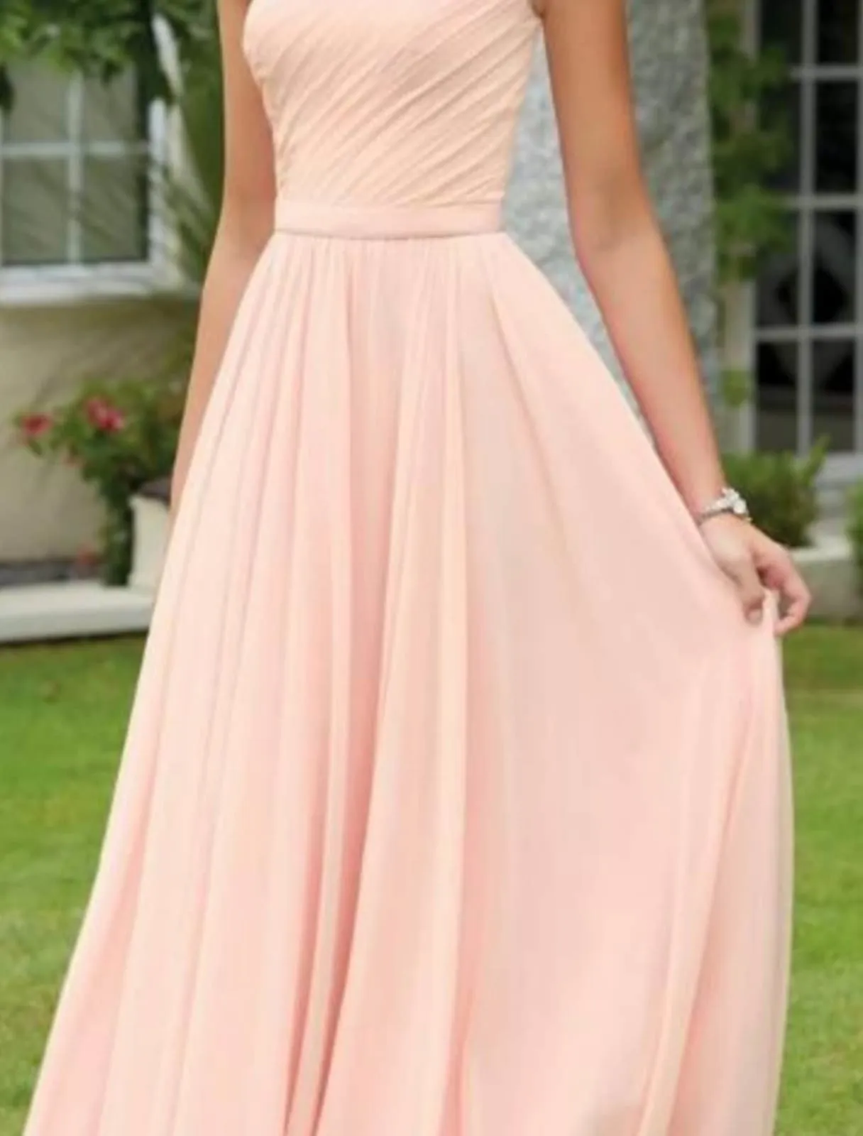 One Shoulder Sleeveless A-line Floor Length Chiffon Bridesmaid Dress