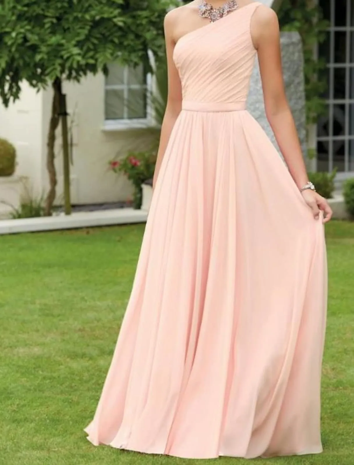 One Shoulder Sleeveless A-line Floor Length Chiffon Bridesmaid Dress