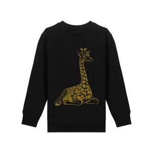 Organic Cotton Kids Sweatshirt | Gold Giraffe on Black