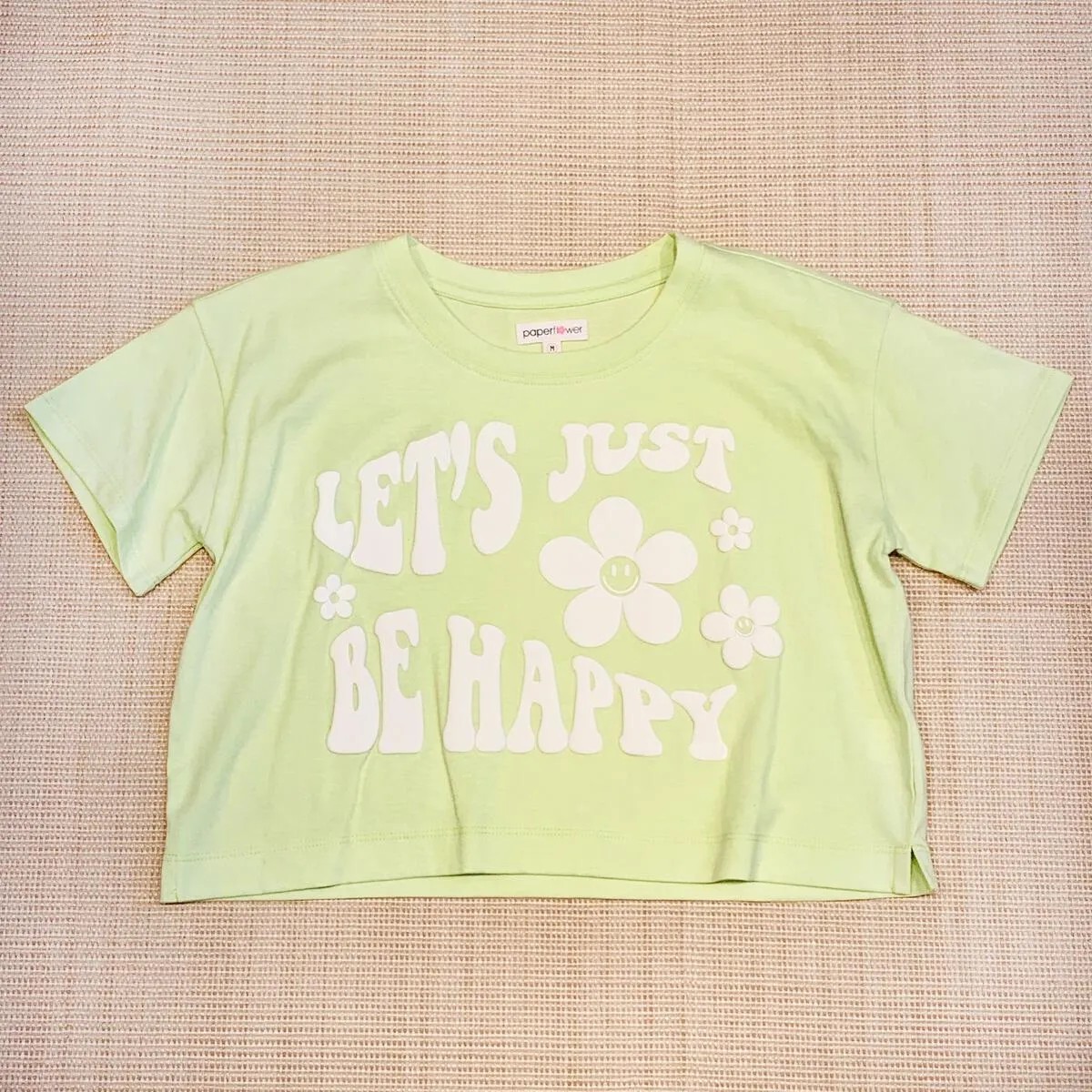 Paper Flower Let's Just Be Happy Crop Tee