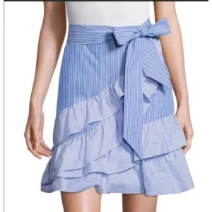 Parker Lambert ruffle mini wrap skirt blue stripe 4