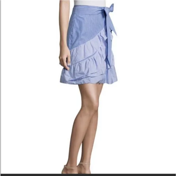 Parker Lambert ruffle mini wrap skirt blue stripe 4