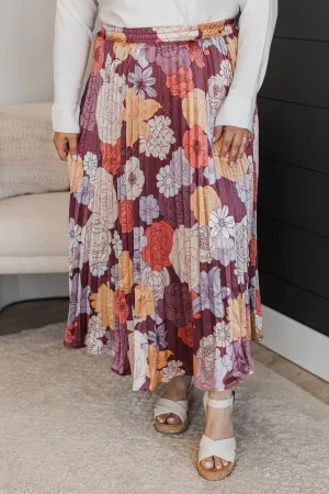 Perfect Like You Pleated Floral Skirt- Maroon