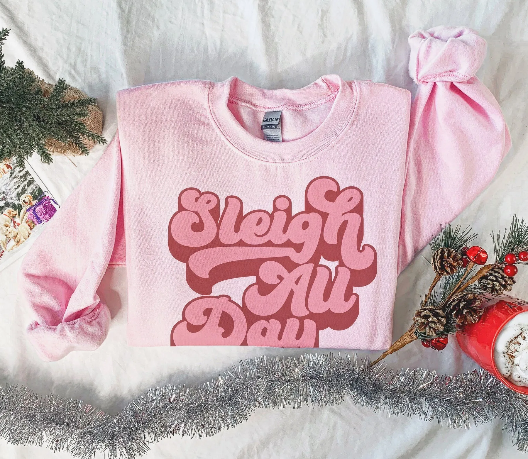 Pink Sleigh All Day Christmas Sweatshirt / Adult Sizes
