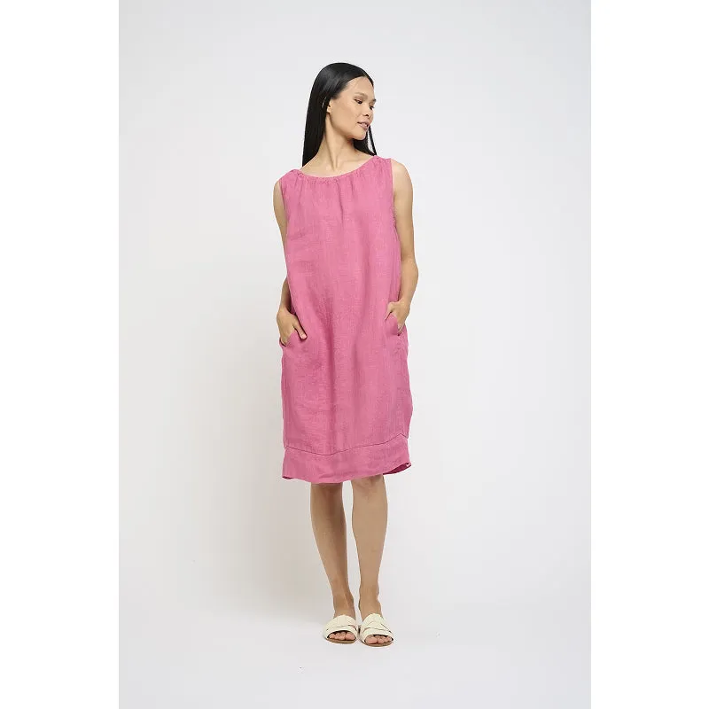 Pistache Sleeveless Linen Gathered Dress
