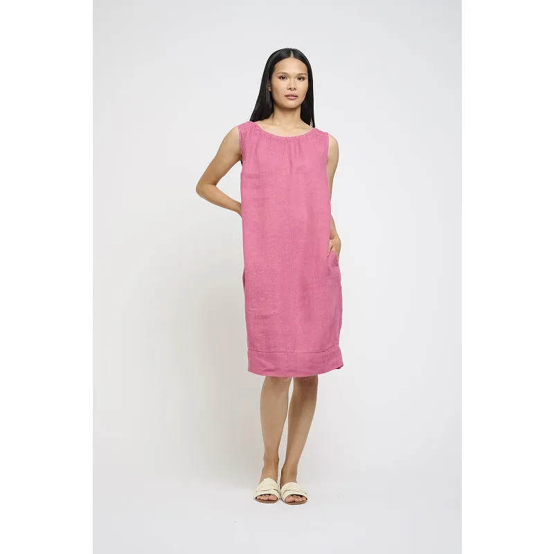 Pistache Sleeveless Linen Gathered Dress