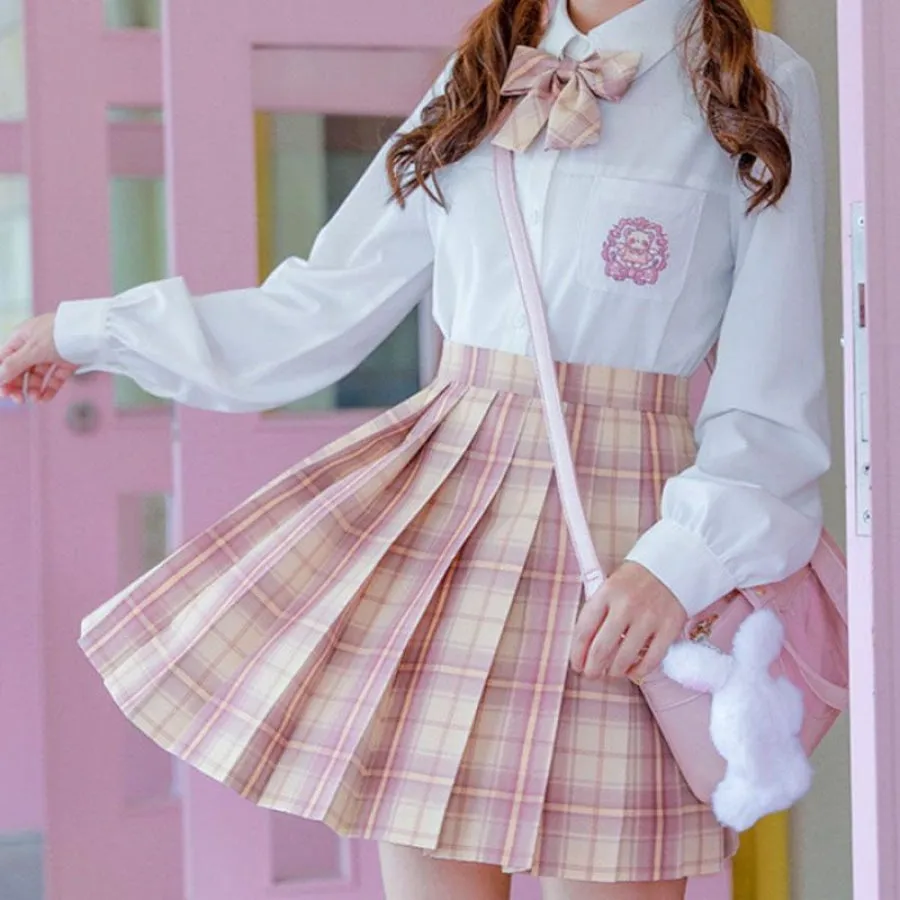 Plaid JK Uniform Pink A-line Pleated Skirt mp005923