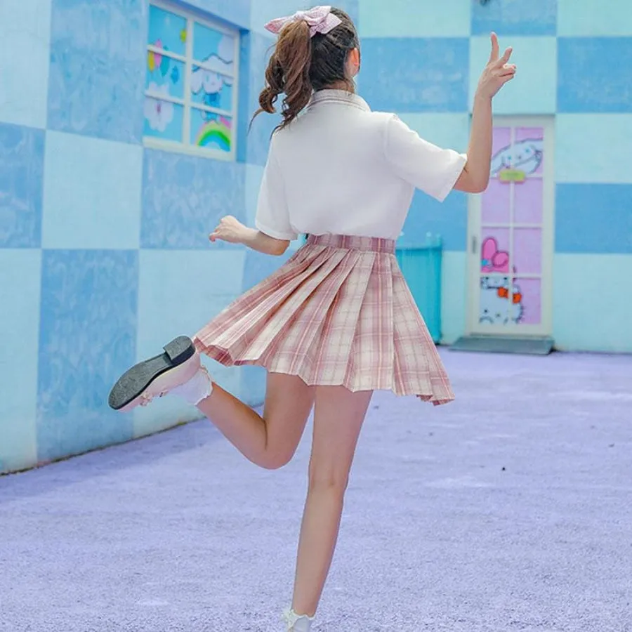 Plaid JK Uniform Pink A-line Pleated Skirt mp005923