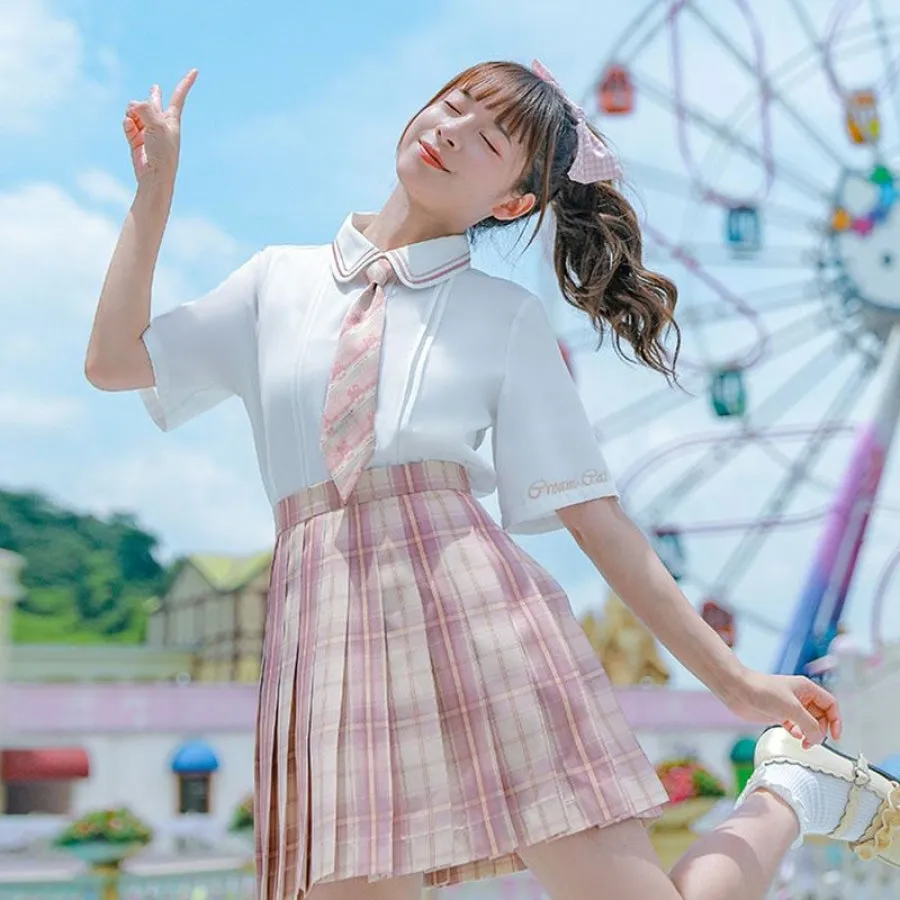 Plaid JK Uniform Pink A-line Pleated Skirt mp005923