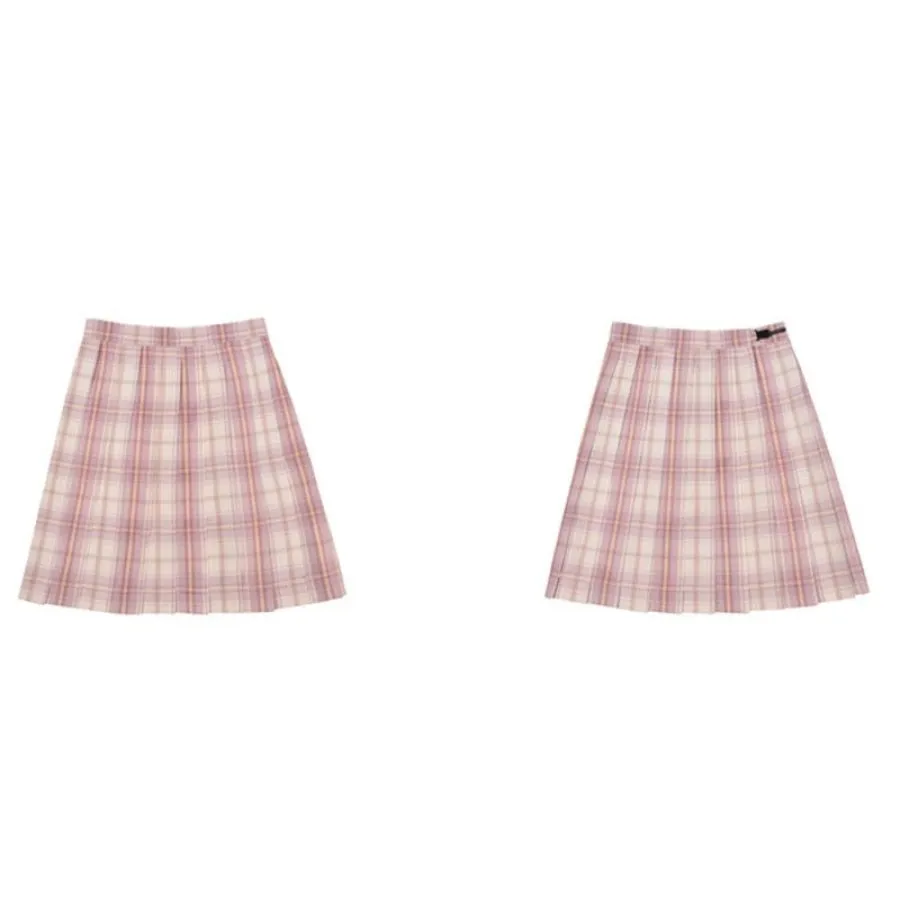 Plaid JK Uniform Pink A-line Pleated Skirt mp005923