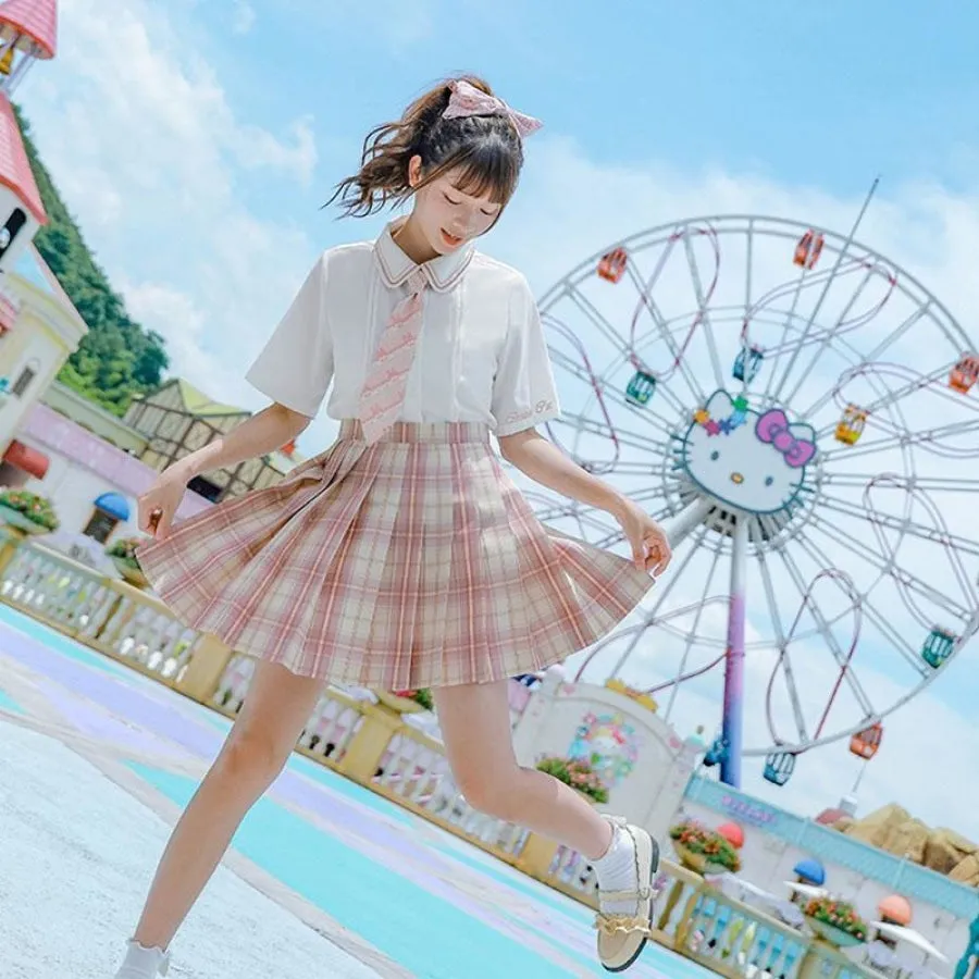 Plaid JK Uniform Pink A-line Pleated Skirt mp005923