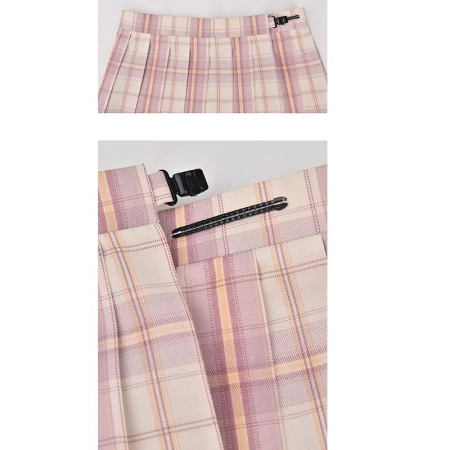 Plaid JK Uniform Pink A-line Pleated Skirt mp005923