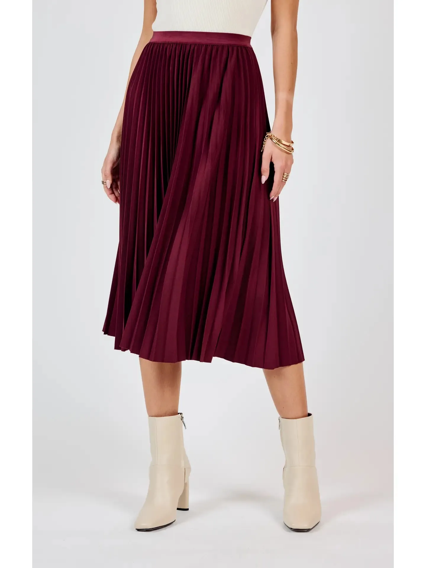 Pleated Midi Skirt {Wine}