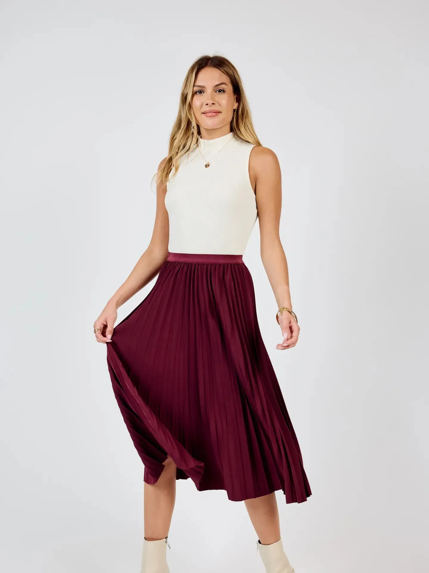 Pleated Midi Skirt {Wine}