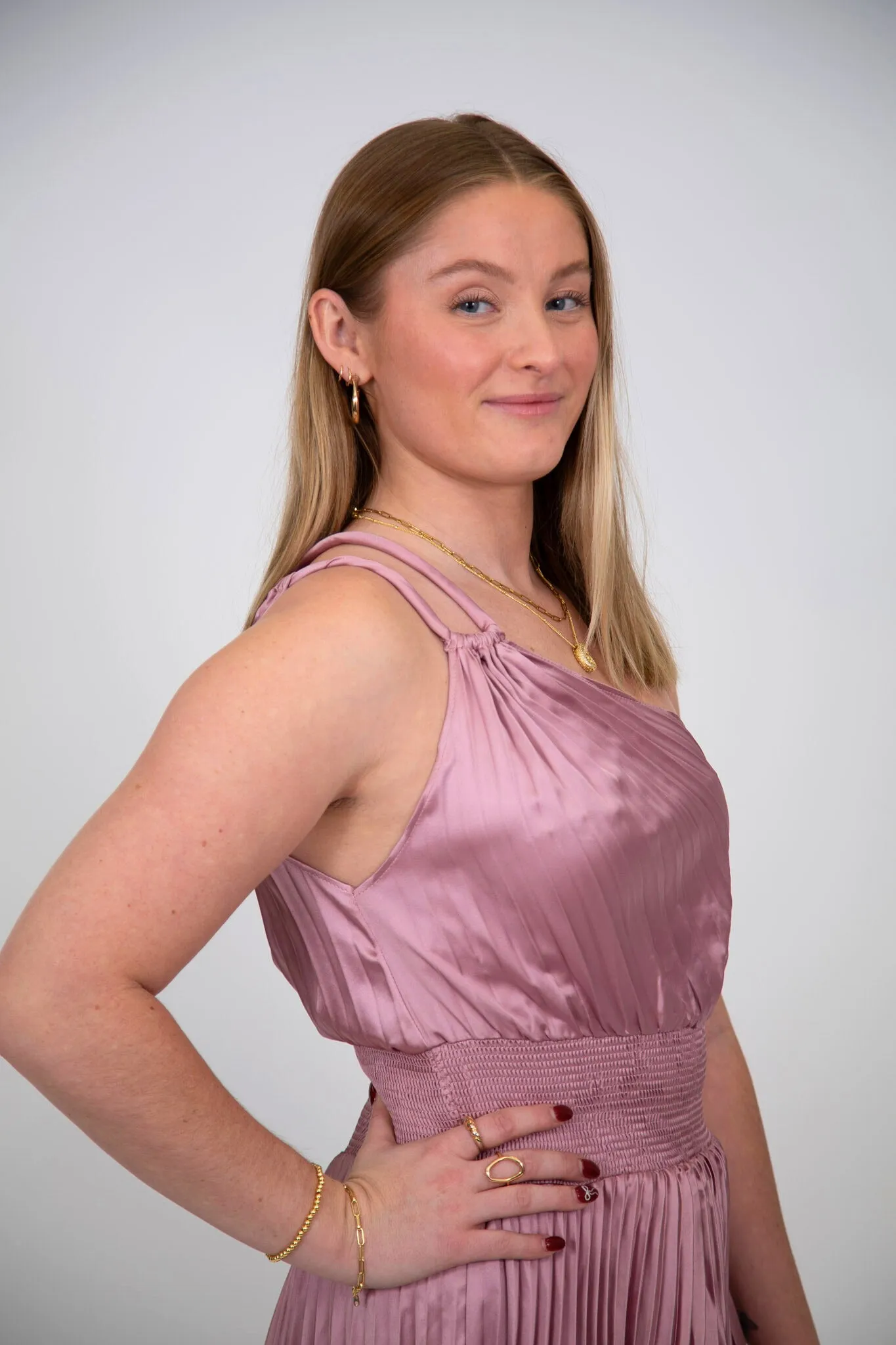 Pleated One Shoulder Midi Dress | Blush