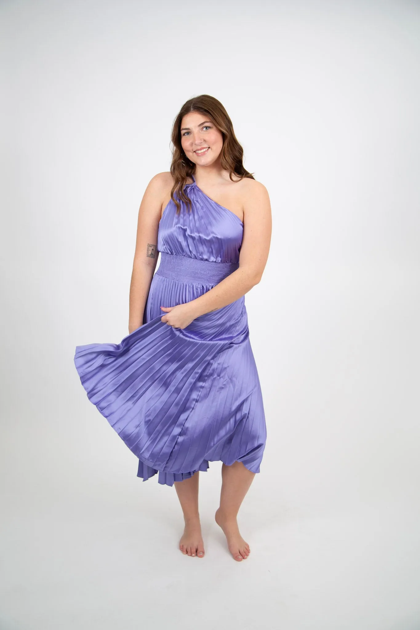 Pleated One Shoulder Midi Dress | Lavender