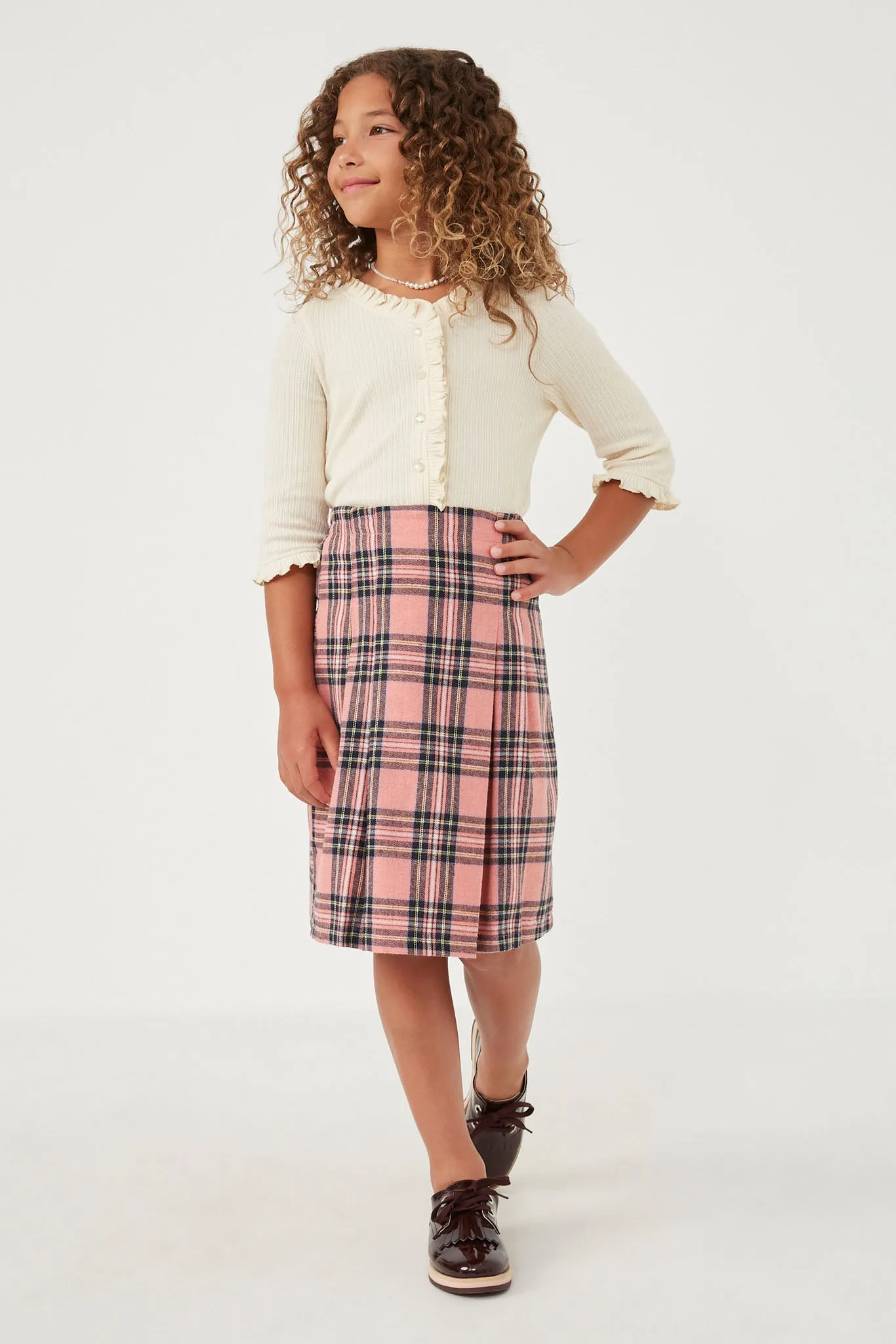 Pleated Plaid Midi Skirt