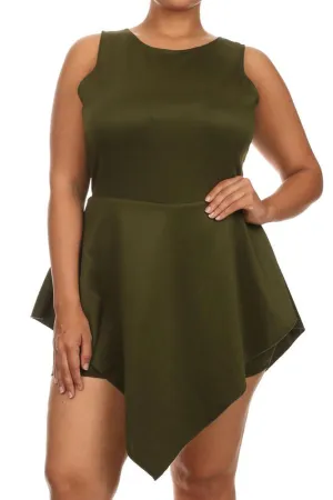 Plus Size Glamorous V Hem Open Back Skater Olive Dress