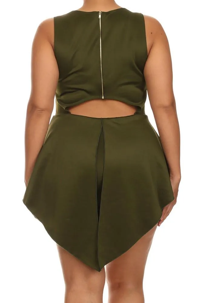 Plus Size Glamorous V Hem Open Back Skater Olive Dress