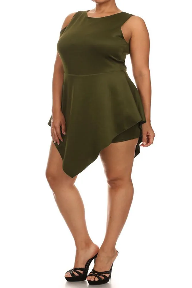 Plus Size Glamorous V Hem Open Back Skater Olive Dress