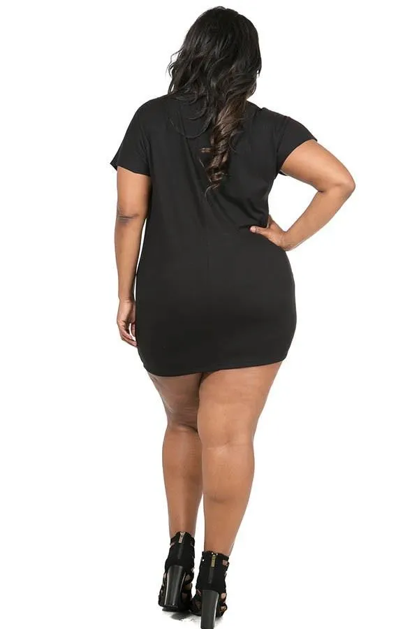Plus Size Slashed Rockstar Print Top T-Shirt Dress