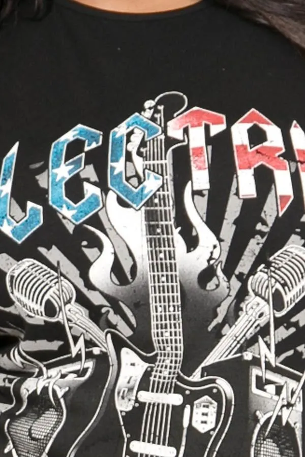 Plus Size Slashed Rockstar Print Top T-Shirt Dress