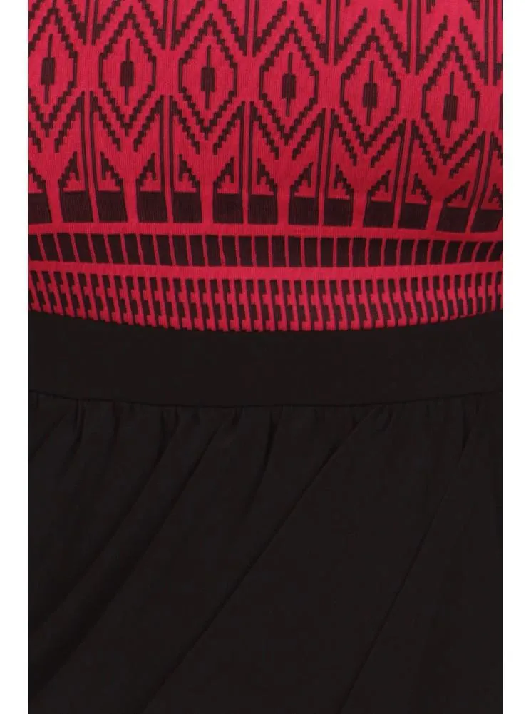 Plus Size Tribal Print V Hem Pink Bubble Skirt Dress