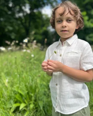 Poppet & Fox Boys Short Sleeved Button Summer Cotton Gauze Shirt: Sizes 3 to 16 Years