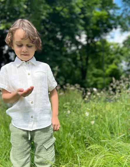Poppet & Fox Boys Short Sleeved Button Summer Cotton Gauze Shirt: Sizes 3 to 16 Years