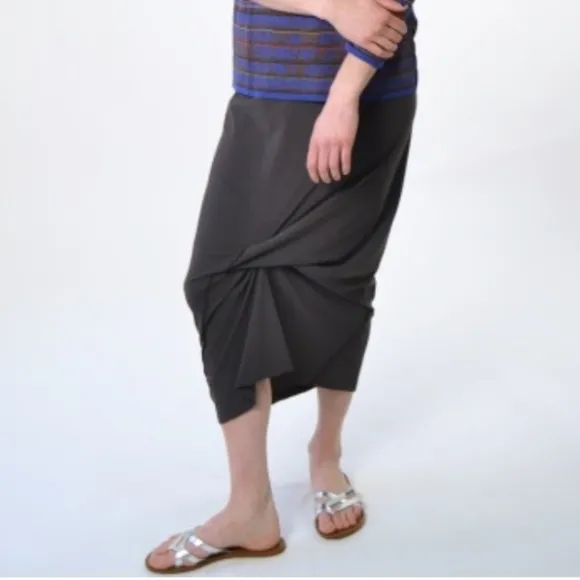 Porto Napolean Midi Skirt Slate Gray Jet Jersey Lagenlook Size 4 / XL