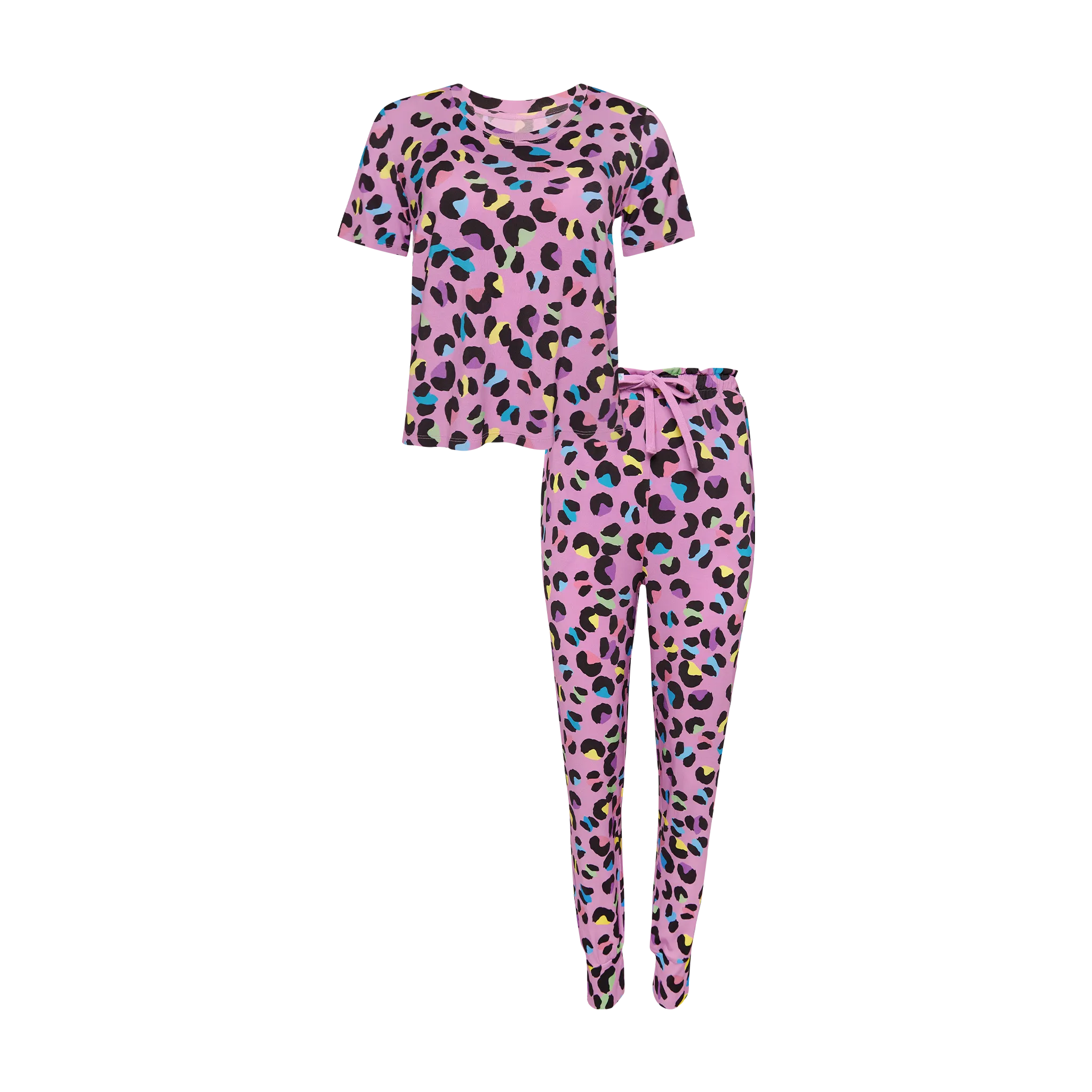 Posh Peanut Women's Short Sleeve Scoop Neck & Jogger Pajama - Electric Leopard