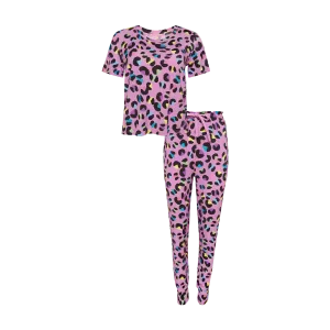 Posh Peanut Women's Short Sleeve Scoop Neck & Jogger Pajama - Electric Leopard