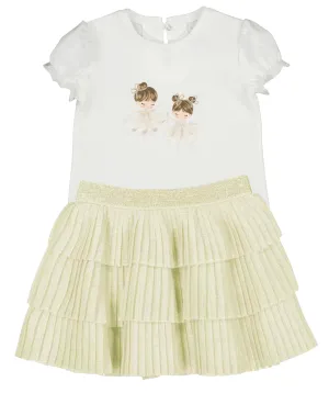 Pre-Order Mayoral 1041 Tee-Shirt and Mayoral 1901 Champagne Pleated Tulle Skirt