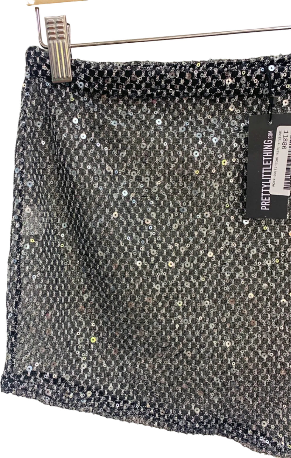 PrettyLittleThing Black Sequin Sheer Mini Skirt UK 10