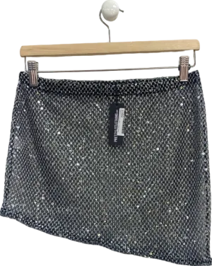 PrettyLittleThing Black Sequin Sheer Mini Skirt UK 10