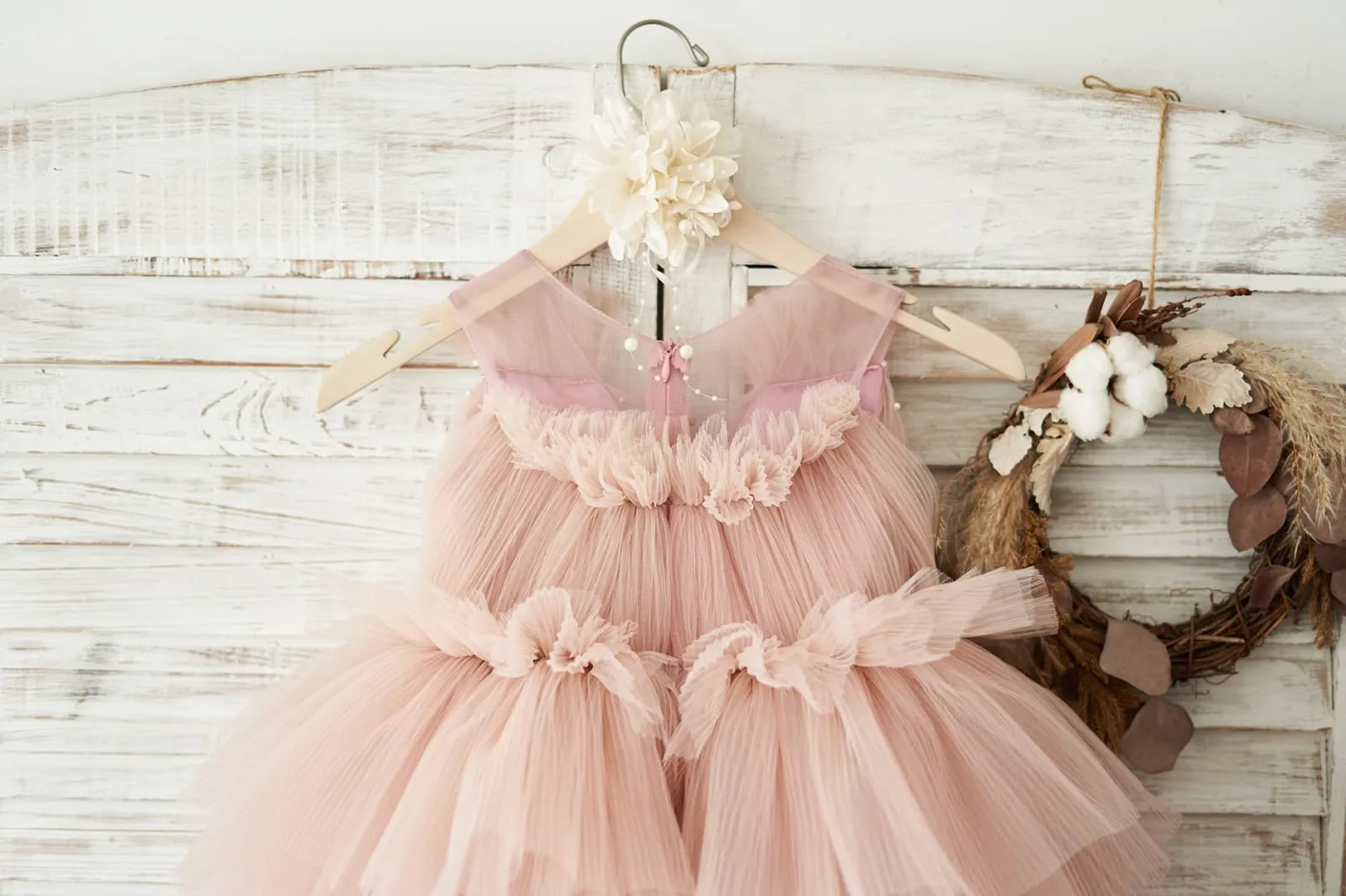 Princess Mauve Tulle V Neck Wedding Flower Girl Dress, Beading