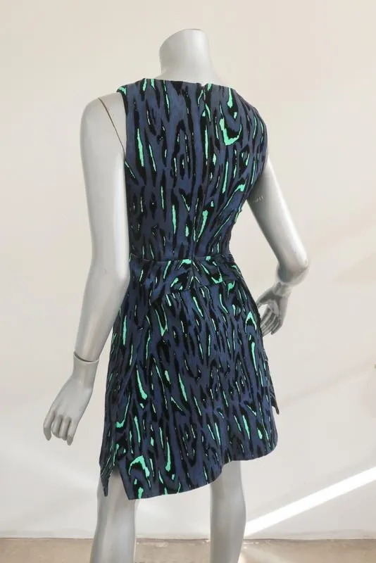 Proenza Schouler Dress Navy Flocked Animal Print Size 0 Sleeveless V-Neck
