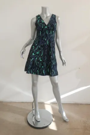Proenza Schouler Dress Navy Flocked Animal Print Size 0 Sleeveless V-Neck
