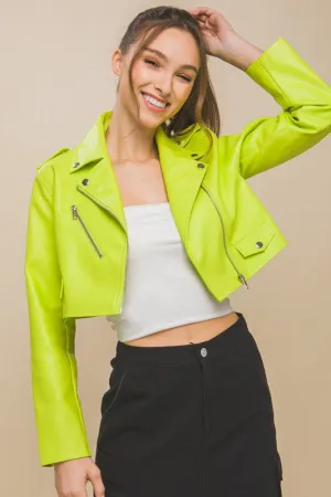 PU Faux Leather Moto Crop Jacket (C38)