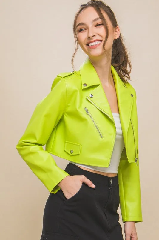 PU Faux Leather Moto Crop Jacket (C38)