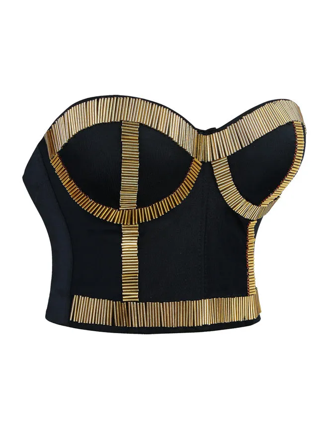 Punk Metallic Stick Clubwear Party Bustier Bra Crop Top