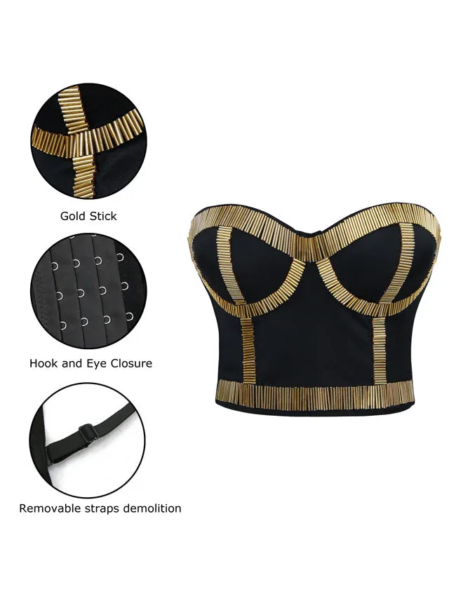 Punk Metallic Stick Clubwear Party Bustier Bra Crop Top