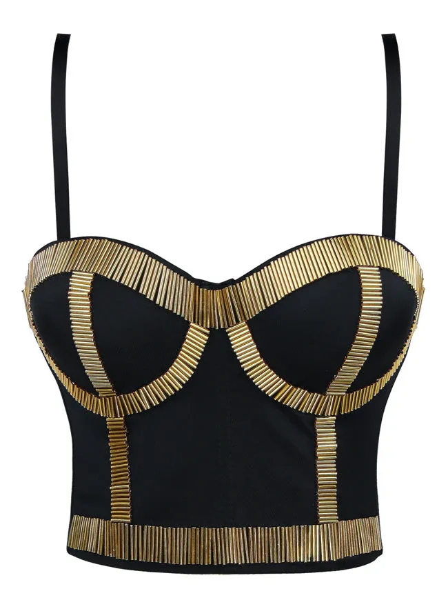 Punk Metallic Stick Clubwear Party Bustier Bra Crop Top