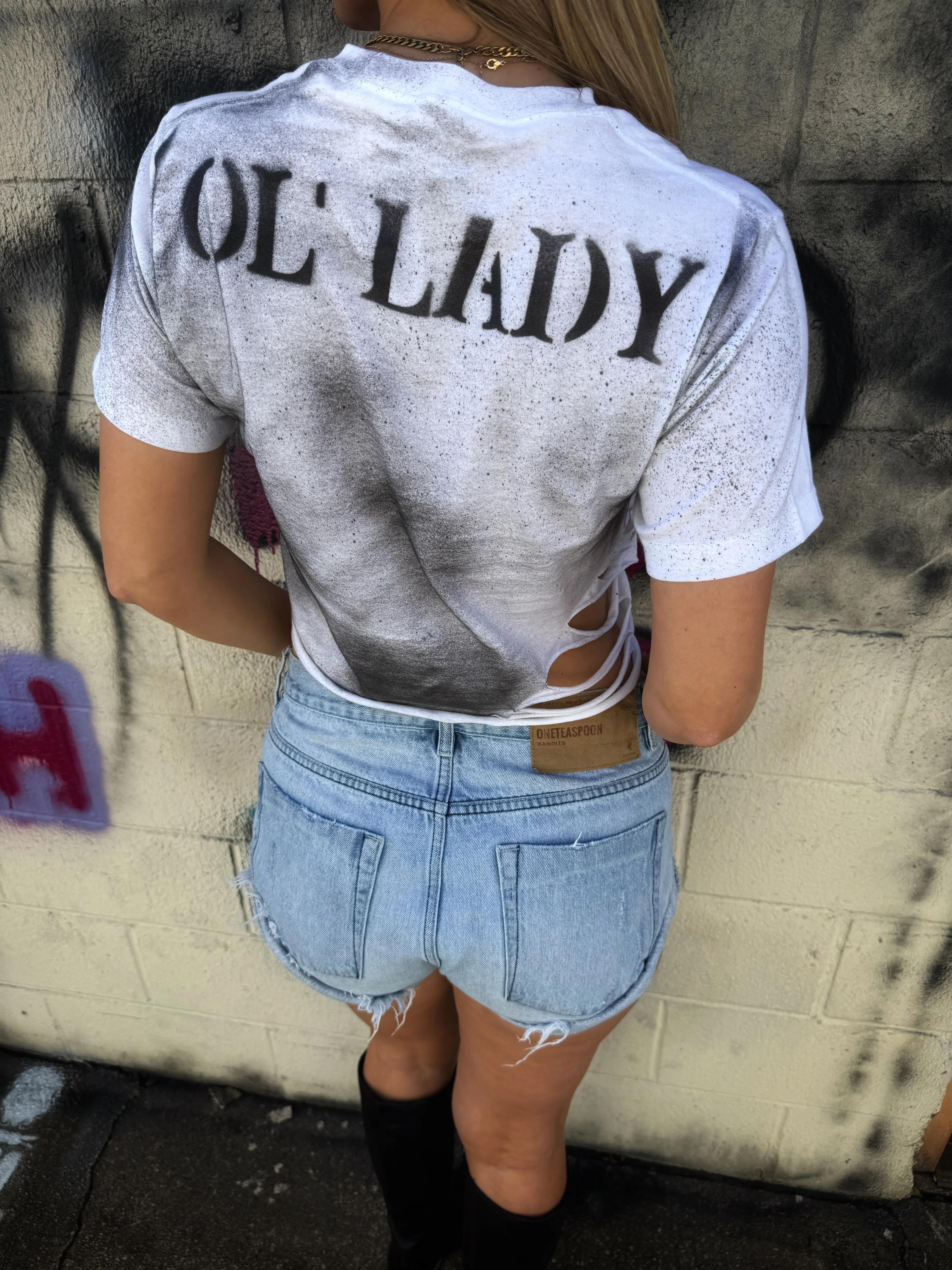 PUNK OL LADY BLACK INK WHITE CROP TOP
