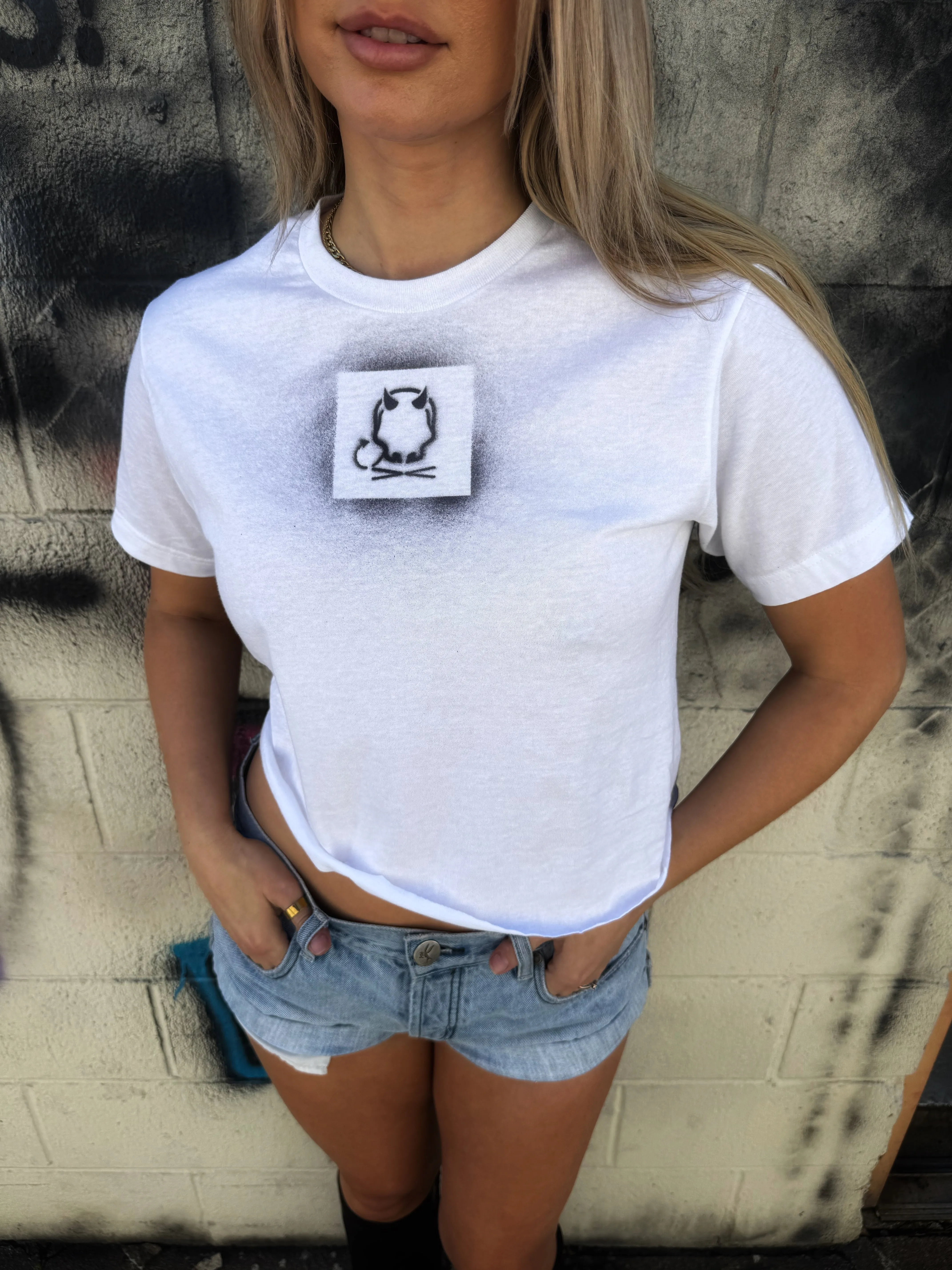 PUNK OL LADY BLACK INK WHITE CROP TOP