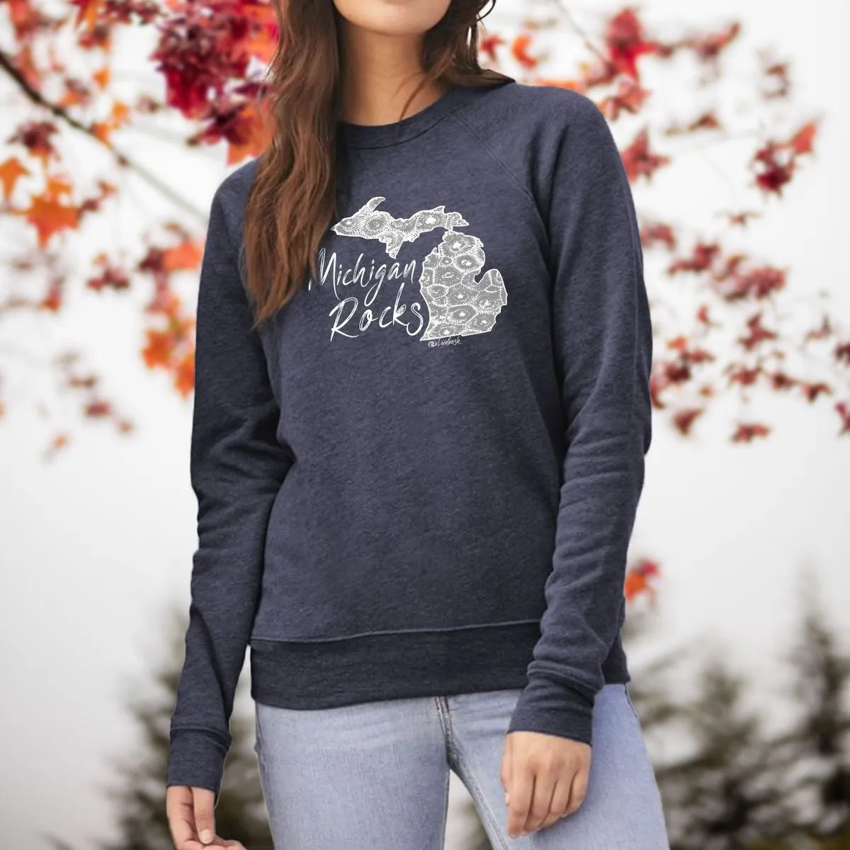 "Michigan Rocks Petoskey Stone" Relaxed Fit Angel Fleece Pullover Unisex Crew CLEARANCE