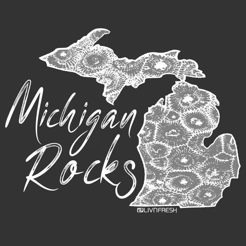 "Michigan Rocks Petoskey Stone" Relaxed Fit Angel Fleece Pullover Unisex Crew CLEARANCE