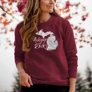 "Michigan Rocks Petoskey Stone" Relaxed Fit Angel Fleece Pullover Unisex Crew CLEARANCE