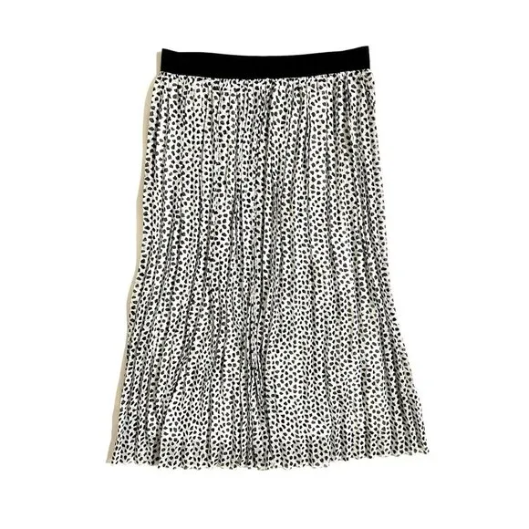 Rachel Zoe Black And White Splatter Print Midi Chiffon Skirt SZ L NWT